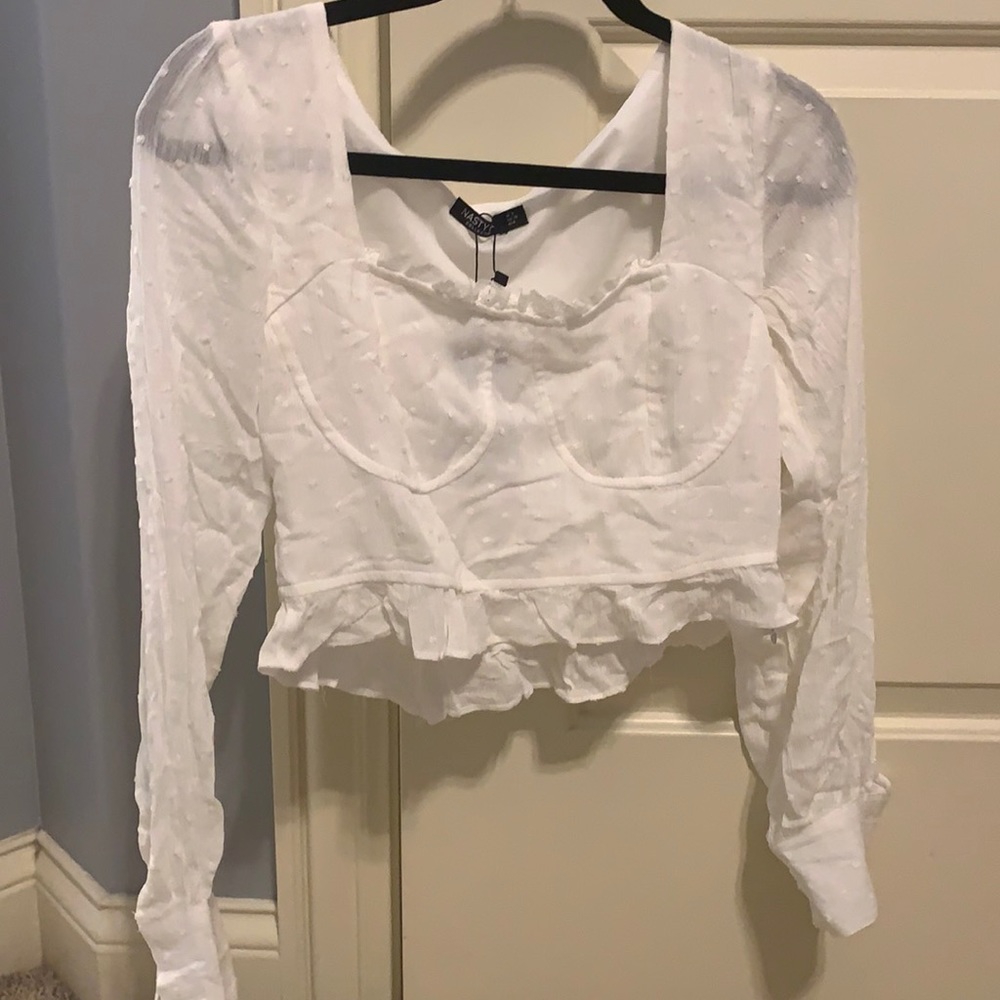 nasty gal slightly cropped white long sleeve top